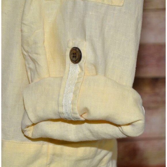 Chico's Butter Yellow Button Front Linen Jacket Size 3 XL 3/4 Roll Tab Sleeves - Picture 7 of 12